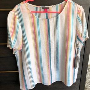 Short Sleeve Frayed Edge Beach Stripe Blouse